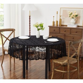 LinenZone Black Round Tablecloth for Rustic Vintage Decor. Sheer Lace Tablecloth Works Great As Wedding Tablecloth, Thanksgiving Tablecloth or Christmas Tablecloth (Mia 90 Round, Black)