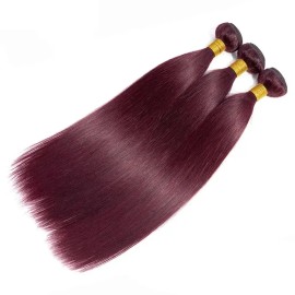 Burgundy Bundles Straight Human Hair 1 Bundles Brazilian Remy Hair 99j Bundles 100%Unprocessed Hair Weave Wine Red 30Inchcolor: 99j, Stretched Length: 16 Inches