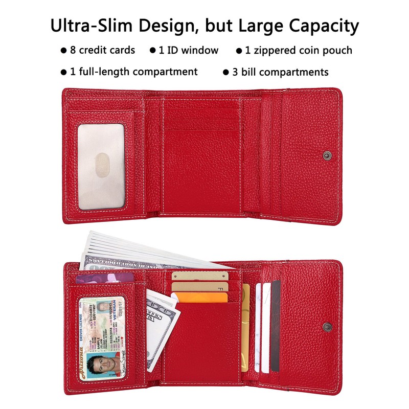 AINIMOER Small Leather Wallet for Women, Slim Compact Credit Card