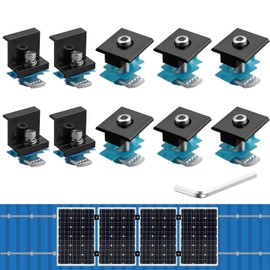 Anbte 10 PCS Solar Panel Mounting Brackets for Unistrut, Aluminium 35mm 6 x T-Shaped Mid Clamps + 4 x End Clamps, Solar Panel Mounting Kit for Metal, Tin, Flat, Sheet Roofs, RV, Black