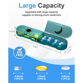 Weekly Pill Organizer 2 Times a Day, Travel Pill Box 7 Day, Portable Daily Pill Case, AM PM Pill Container for Medication, Vitamin, Fish Oils, Supplement