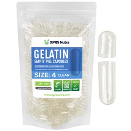 XPRS Nutra Size 4 Empty Capsules - 500 Count Clear Small Empty Gelatin Capsules - Empty Pill Capsules for DIY Capsule Filling - Bovine Pill Capsules Empty Gel Caps