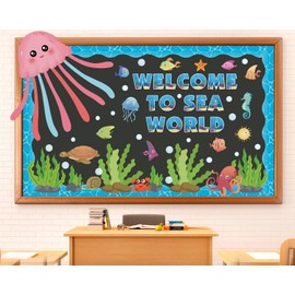 Sea Animal Bulletin Board, Sea Theme Bulletin Classroom Decorations for Back to School, Under The Octopus Cutouts for Kids School Supplies Summer Ocean Fish Cardstock Party Decor