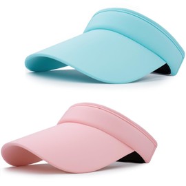 Meilzer Men/Women's Visor for Sun Protection UPF50+ Superlite Sport Hats Adjustable Empty Top Baseball Cap for Golf, Running, and Outdoor Activities Wide Brim Cap 2 Pack (Pink, Blue)