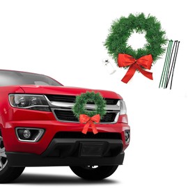 Fluher Car Christmas Wreath, Christmas Car Decoration Wreath with LED Lights, Christmas Car Decoration Accessories, for Car, Truck, SUV or Any Car Grille (Multicolored)