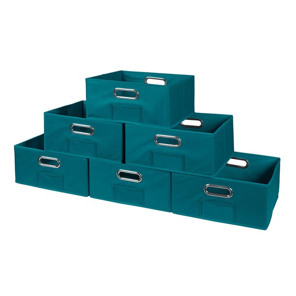 Niche Cubo Set of 6 Half-Size Foldable Fabric Storage Bins with Label Holder- Teal