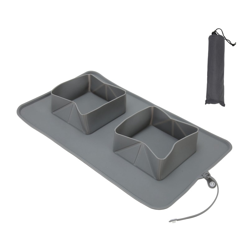 Silicone Double Bowl Dog Mat Foldable Anti Slip Pet Food