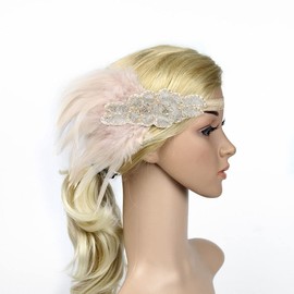 STIOEDYUAN Roaring 20s Flapper Headbands 1920s Headpiece Great Gatsby Feather Headband Cocktail Party Hair Accessories For Women (Champagne)