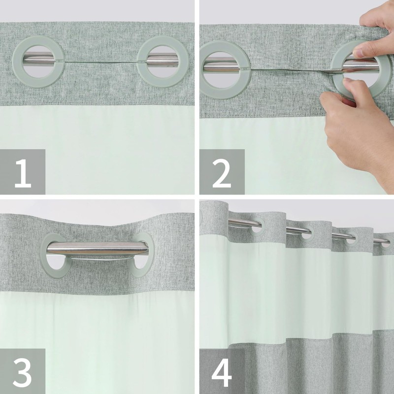 eachope Extra Long No Hooks Needed Linen Textured Shower Curtain