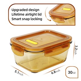 DAS TRUST Amber Glass Meal Prep Containers Microwave Safe Meal Prep Bowls Glass Food Prep Containers with Lid for Adult Meal Prep Bento Boxes