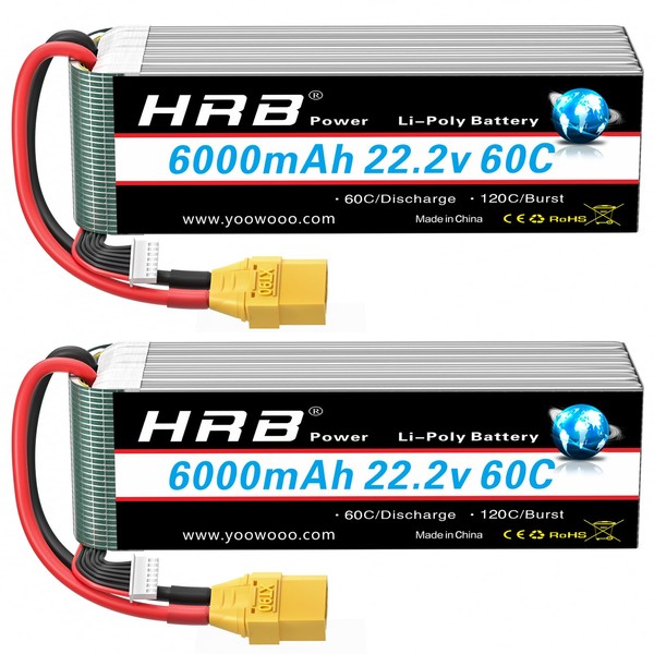 HRB 2pcs 6S 6000mAh Lipo Battery XT90 60C 22.2V RC