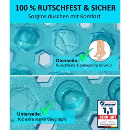 Blumbach® Shower Mat Non-Slip 53 x 53 cm - 100% BPA Free - Includes 2 Hooks for Hanging - Non-Slip Mat Shower & Bathtub, Shower Mat, Mould Resistant & Machine Washable