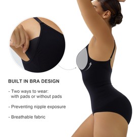 SHAPERX Women's Bodysuits Tummy Control Shapewear Seamless Sculpting Briefs Body Shaper with Removable Pads,SZ5433-Black-L/XL