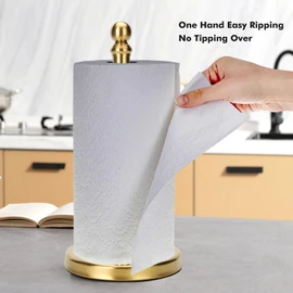 Exilon Gold Paper Towel Holder Countertop with Weighted Stainless Steel Base, One-Handed Design No Tipping Over, Standing Paper Towel Holder Standing in Brushed Gold Finish