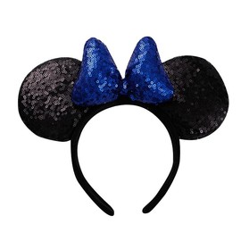 YOVECATHOU - Diadema de lujo con lazo para las orejas, con lentejuelas, accesorios para el cabello para fiestas de disfraces de cosplay (negro azul real)