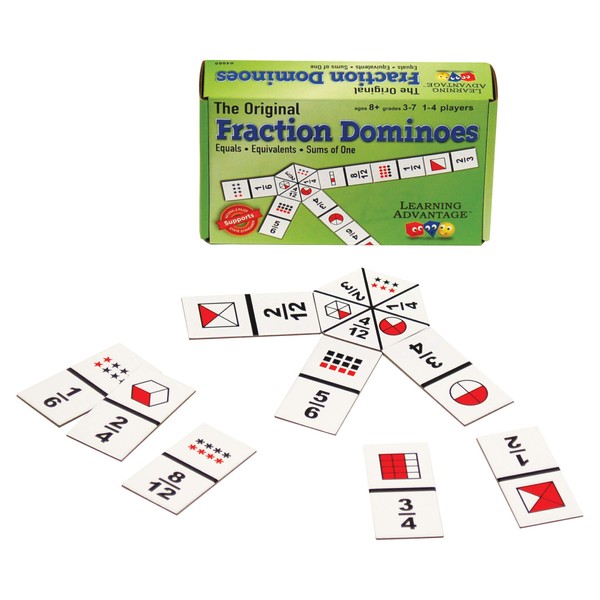 LEARNING ADVANTAGE - 4080 Learning Advantage The Original Fraction Dominoes - in Home Learning Fraction Game - 45 Dominoes - Math Manipulative for Kids - Teach Equivalents, Adding and Subtracting Fractions