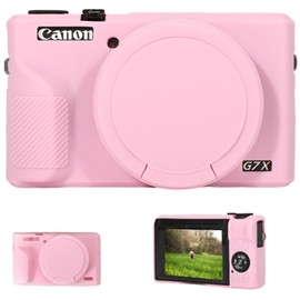 PCTC G7XIII Silicone Case, Soft Silicone Case for Canon Powershot G7X Mark III Digital Camera, G7X Mark III Accessories with Detachable Lens Cover (Pink)