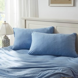 Household 100% Jersey Cotton Pillowcase 20”x36”-Light Weight, Comfortable, Super Soft Pillow Case with Envelope Closure Set of 2 (Beige Blue, King Size Pillowcase)