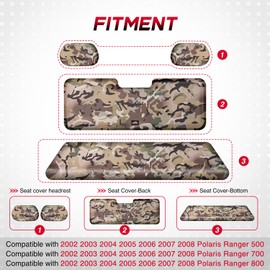 UTV Seat Covers Fit for Polaris Ranger 500 700 800 2002 2003 2004 2005 2006 2007 2008, Waterproof 1680D Durable Fabric-Camo