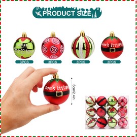 12 Pieces Christmas Balls 6 cm Christmas Baubles 4 Patterns Red Green Christmas Pendant Decorative Hanging Bauble Shatterproof Christmas Balls Ornaments Xmas Tree Balls for Xmas Party Home Decor