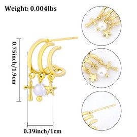 Cross Triple Huggie Illusion Earrings for Women, 14K Gold Plated Cross Pearl Star Spiral Twist Hoop Earrings for One Hole Illusion Stud Dainty Huggie Claw Wrap Ear Cuffs Summer Jewelry Gift for Women
