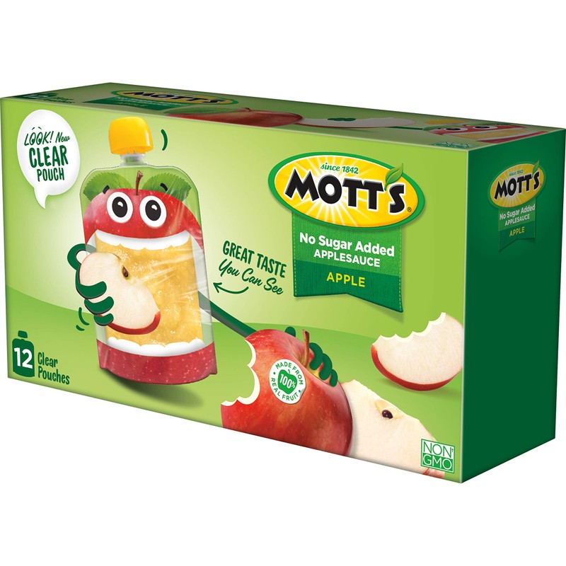 Mott's No Sugar Added Applesauce, 3.2 oz clear pouches (Pack