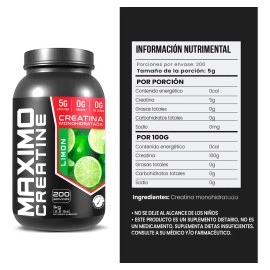 Creatina Monohidratada Maximo Protein 200 Porciones 1kg Limón