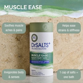 DrSALTS+ Muscle Ease Epsom Salts - Soothing Epsom Bath Salts to Relieve Strains, Pain & Stiffness with Eucalyptus & Ginger Essential Oils - Vegan & Cruelty-Free, 750g