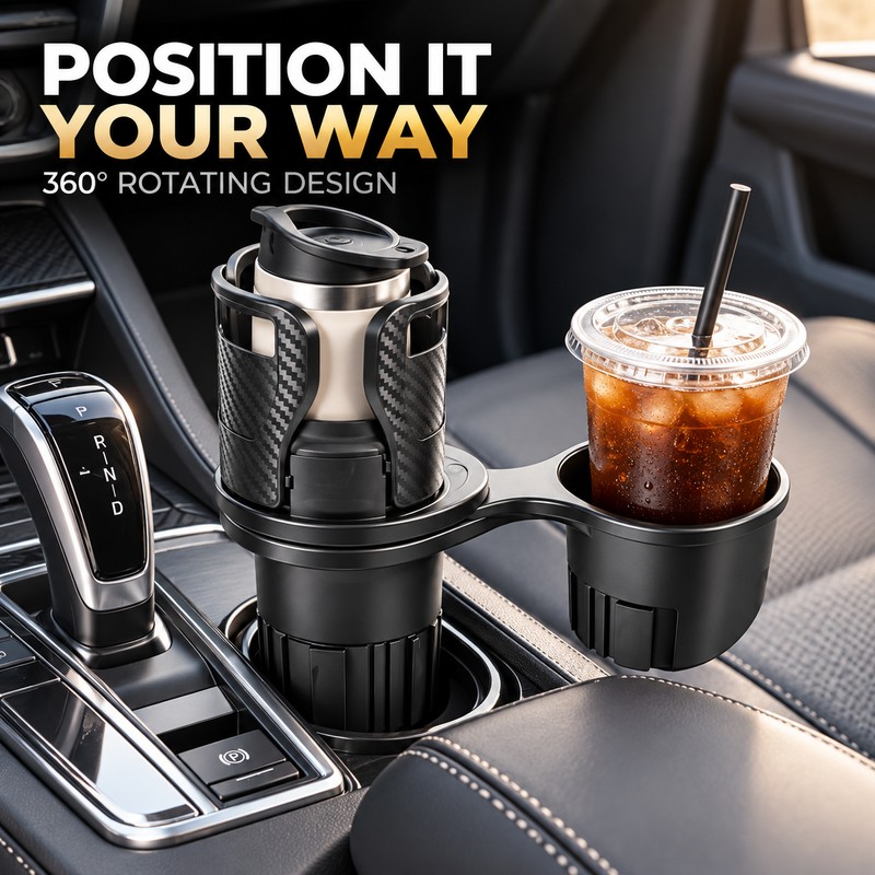 2 Pack Rotating Car Center Console Cup Holders with Double-Layer
