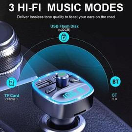 5.3 Bluetooth FM Transmitter for Car,Max 48W Universal Car Charger with Dual USB Charging, Bluetooth Wireless Radio Adapter Car Kit, Hands-Free Calling, Car Charger Supports TF Card and USB Disk