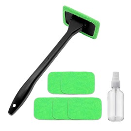 HQRNYP Windshield Cleaning Tool, Car Window Cleaner, Windshield Cleaner with 5 Washable and Reusable Microfiber Pads and Extendable Handle, Auto Inside Glass Wiper Kit Fit Vehicle and Home Use (Green)