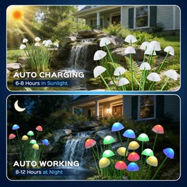 TANSOREN 2 Pack Solar Garden Lights Outdoor, Colorful LED Waterproof Solar Powered Mushroom Flowers Landscape Lights for Outside Yard, Patio, Pathway Decorative, Décor, Gifts, Two Lighting Modes