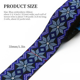 CABODYALS 20M 1 7.5mm Dark Blue Embroidery Ribbon Vintage Ethnic Style Floral Jacquard Fabric Ribbons Polyester Woven Trim for Sewing Craft Cloth Accessories Home Decor Wedding Supplies