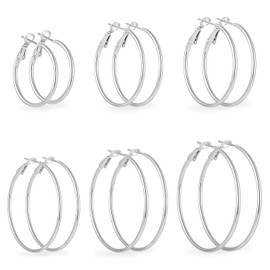 YUFFQOPC 6 Paar Nickelfreie Ohrringe Silber, Große Creolen aus 316L Edelstahl Leichte Lilberne Hypoallergen dünne Silberne Creolen für Damen 25/30/40/50/60/70mm