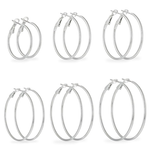 YUFFQOPC 6 Paar Nickelfreie Ohrringe Silber, Große Creolen aus 316L