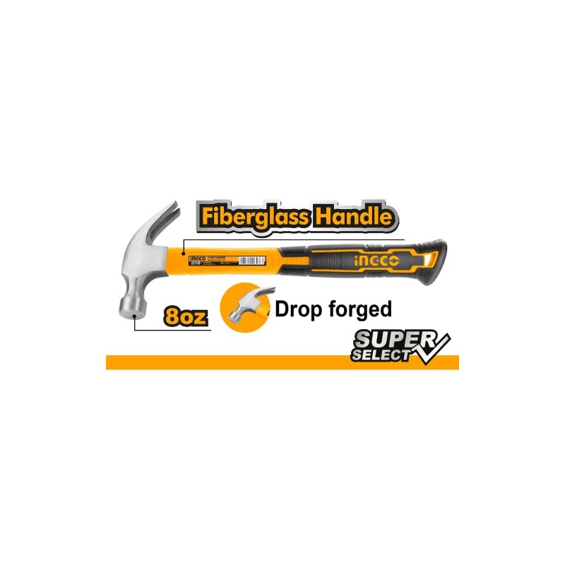 Ingco Claw Hammer, 8 Oz(220g), Drop Forged Head with Fibreglass