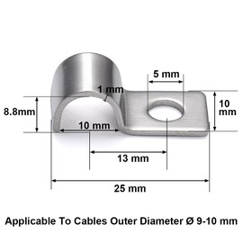 FamlTol Pack of 25 High Performance Single Hole Cable Clamps Metal Cable Holder Cable Clips for Cable Flush-Mounted Installation Diameter 10 mm