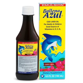 Ballena Azul Aceite de Hígado de Bacalao para Adultos y Niños, COD Liver Oil for Adults and Children, Good Source of Vitamins A,D,E, B1, Dietary Supplement, Omega 3