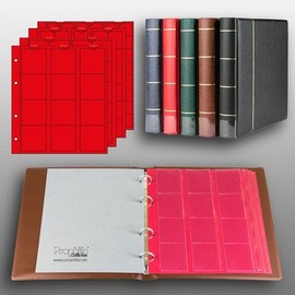 Prophila Collection Coin Album with 4 Sleeves (Red Interleaves) for 110 Coins Brown