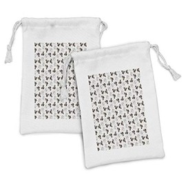 Ambesonne Dog Fabric Pouch Set of 2, Pug Portraits Traces Paw Print Background Canine Pet Illustration Mammal Animal, Small Drawstring Bag for Toiletries Masks and Favors, 9" x 6", Beige Brown Tan