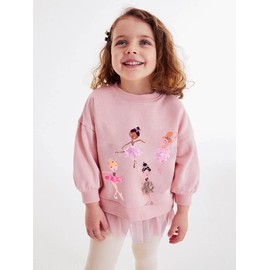 Tkria Toddler Girls Sweatshirt Dress Cotton Winter Long Sleeve Shirts with Tutu Skirts Kids Casual Pullover Outwear 2-7 Years