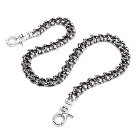 UNIQSUM Strong Skull Flat Soft curved Leash wallet chain Biker Punk Key chain SJ61S (Silver Full)