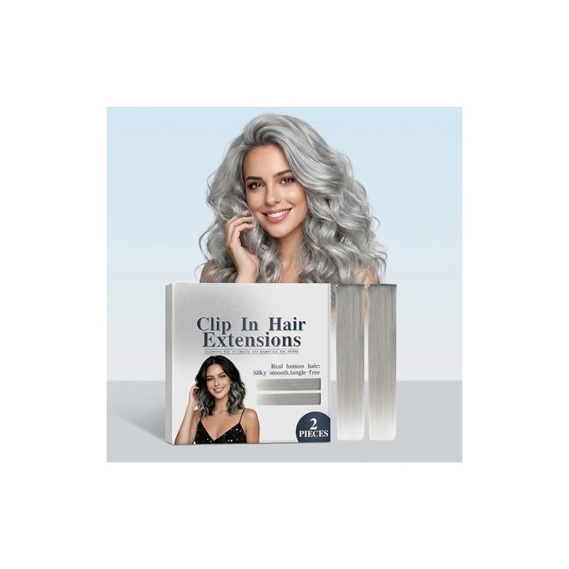 Extensiones de Cabello con Clip, Color Gris Plata