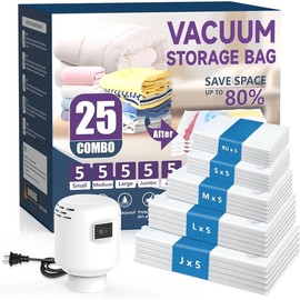 25 Pack Vacuum Storage Bags With Electric Air Pump,(5 /5 Large/5 Medium/5 Small/5 Roll Up Bags)Vacuum Seal Bags For Clothing Travel, Space Saver Bags For Luggage, Blankets,Bedding,Moving Bags - Color: 16 Pack