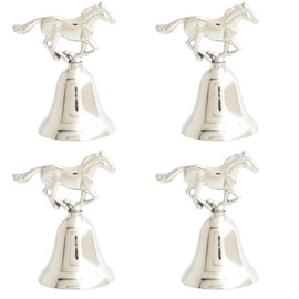 Decorative 3" Silver Horse Bell – Set of 4 Rustic Metal Bell with Galloping Horse Design for Home, Barn, or Western Decor