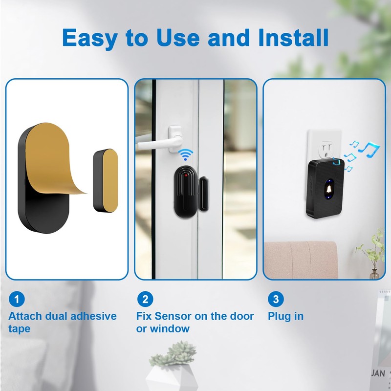 DAYTECH Door Chime, Wireless Door Chimes When Opens, Volume Adjustable