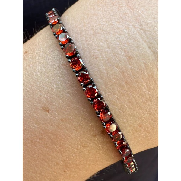 Harlembling 3mm Deep Red CZ Tennis Bracelet Real Iced 925