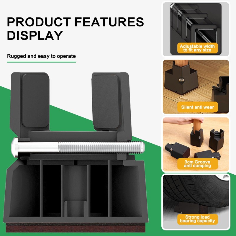 4Pcs Adjustable Furniture Risers 4In with Screw Clamp, Sturdy Desk