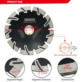 DT-DIATOOL Diamond Segment Cutting Blade for Granite Stone Concrete Marble(115mm)