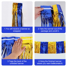 BEISHIDA 3 Packs Metallic Foil Fringe Garland Blue Gold Wall Hanging Tinsel Fringe Banners for Car Floats Bridal Shower Wedding Birthday Easter Graduation Holiday Party Decoration(30 Feet)